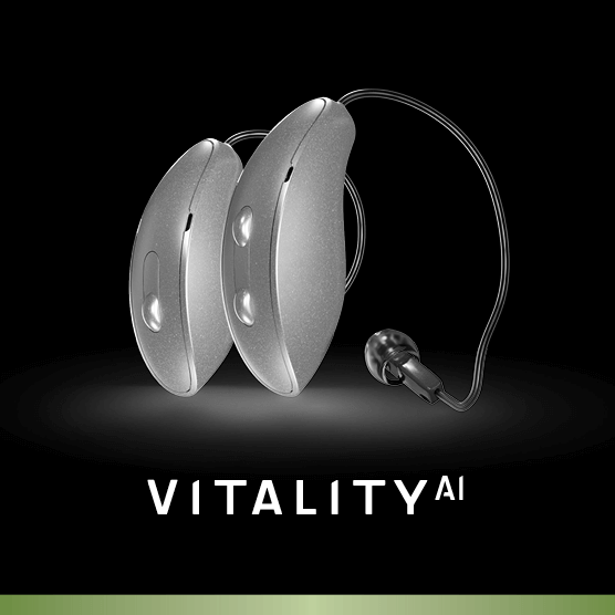 Vitality AI RIC hearing aids product flyout.