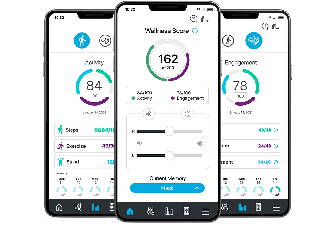 Thrive Hearing Control app phone screens