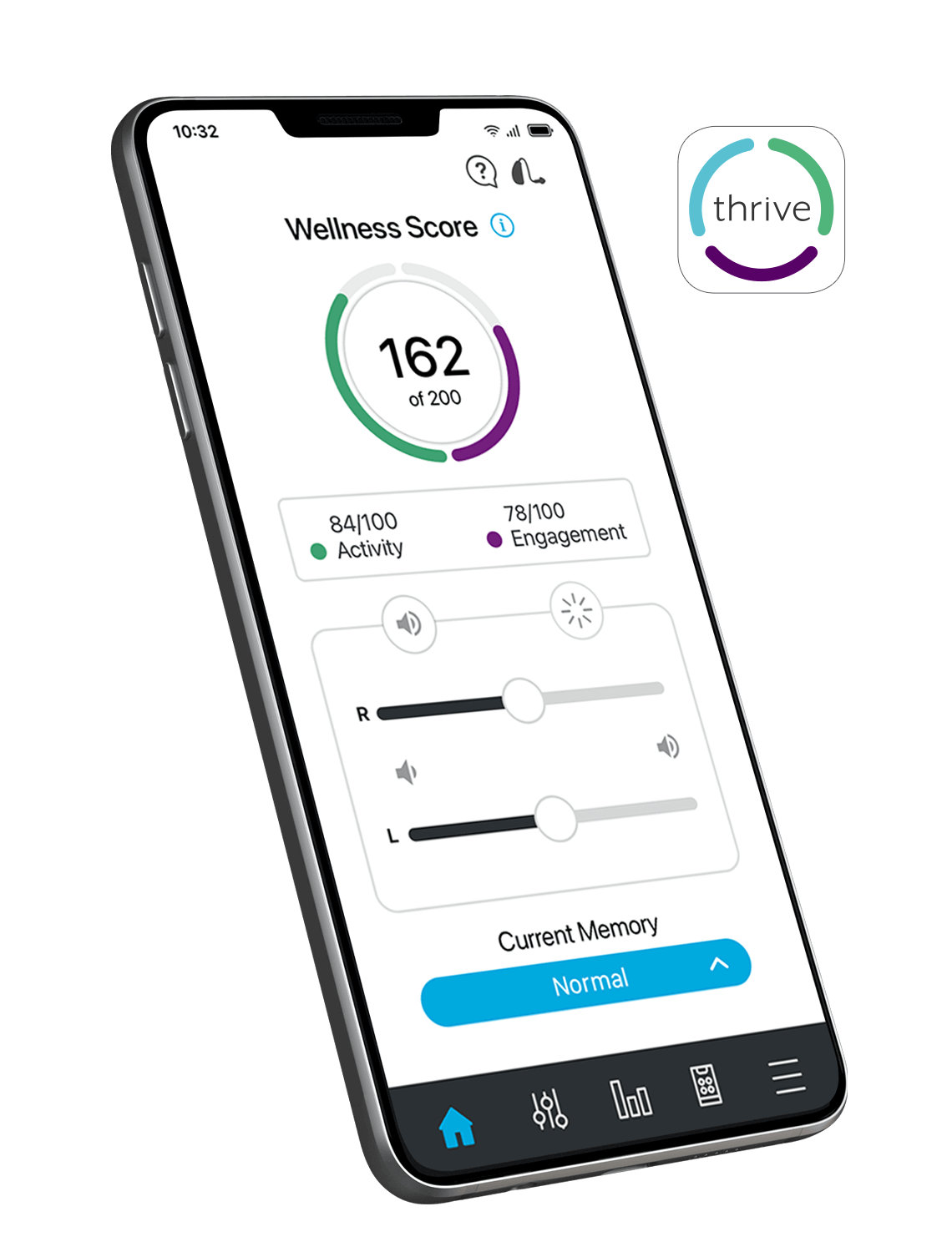 A phone with the Thrive app on the screen