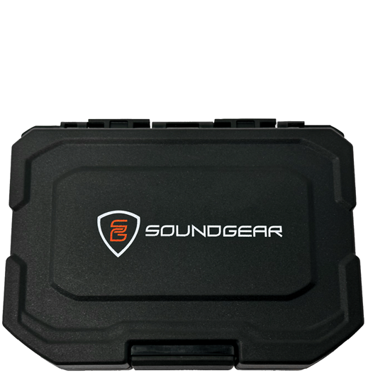 Black carrying case with SoundGear logo
