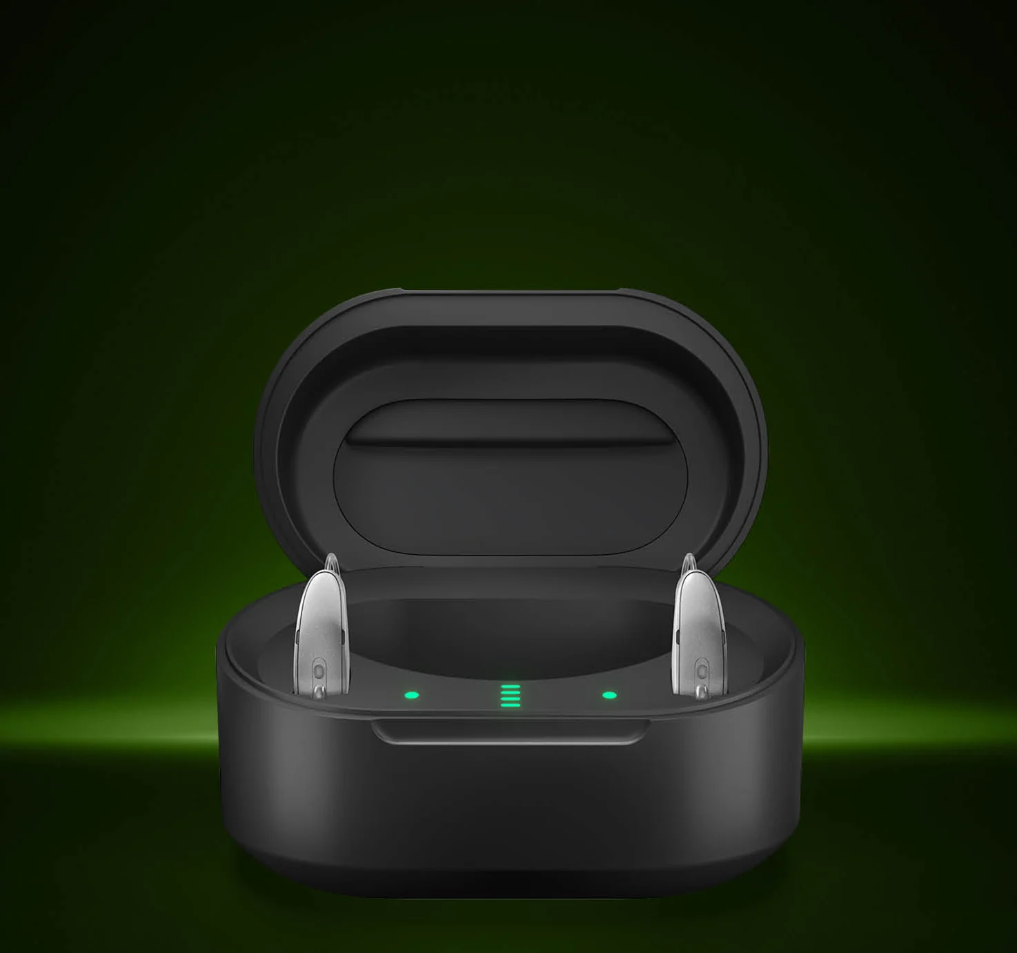 hearing aids in a charging case