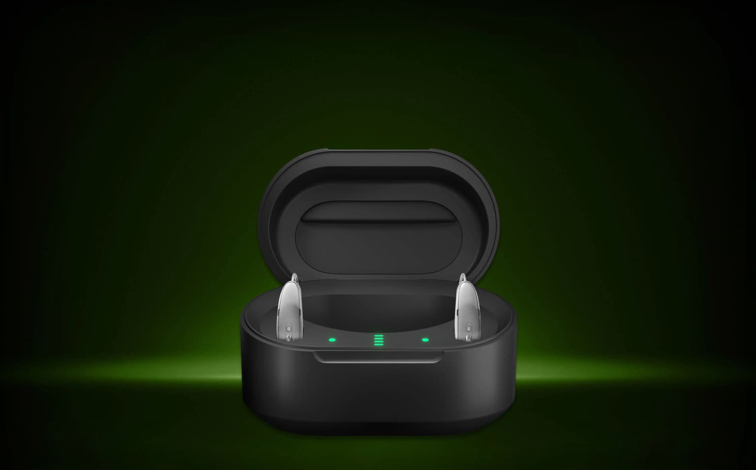 hearing aids in a charging case